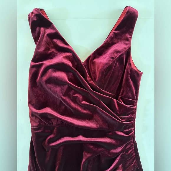 Revelry Dawson Velvet Dress in Burgundy Side Gathering and Built in Bra size 6 - Picture 5 of 8